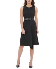 Calvin Klein Belted Scoop Neck Asymmetrical-Hem Dress with Belt  Size 10  Black