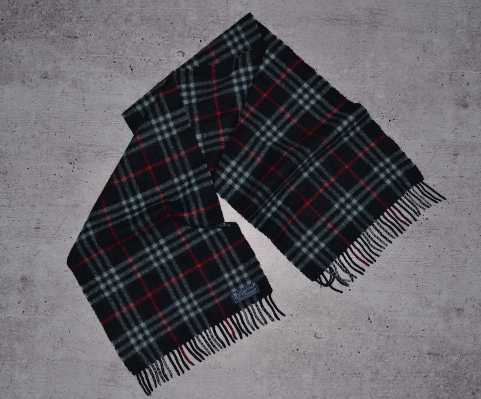 Bufanda de lana vintage Burberry Cashmere Nova Check logotipo azul Foto 4 de 4