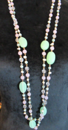 EsMor Designer Sea Green Lavender Pearl Beaded Double Strand Necklace - Picture 6 of 6