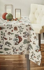 NWT Holiday Time Rectangle Fabric Tablecloth 60  x 102  Christmas Gnomes Village