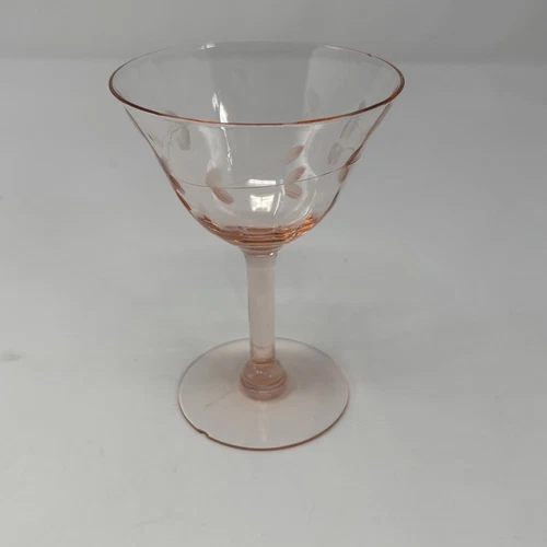 VTG Pink Depression Martini Glass Wheat Etched CHIPPED READ