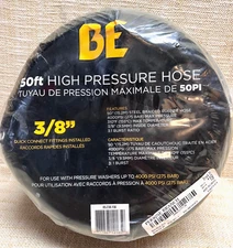 BE Pressure Single Braid 50' 3/8-In Pressure Washer Rubber Hose W. Fittings