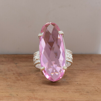 Wonderful Pink Kunzite Gemstone 925 Sterling Silver Handmade Ring All Size