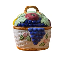 Vintage Fruit Basket Ceramic Cookie Jar 8.5" X 8" Unbranded