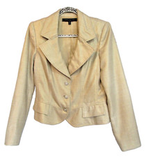 Carmen Marc Valvo Women's 10, Beige, Gold Jacket, Rhinestone Buttons, Lined