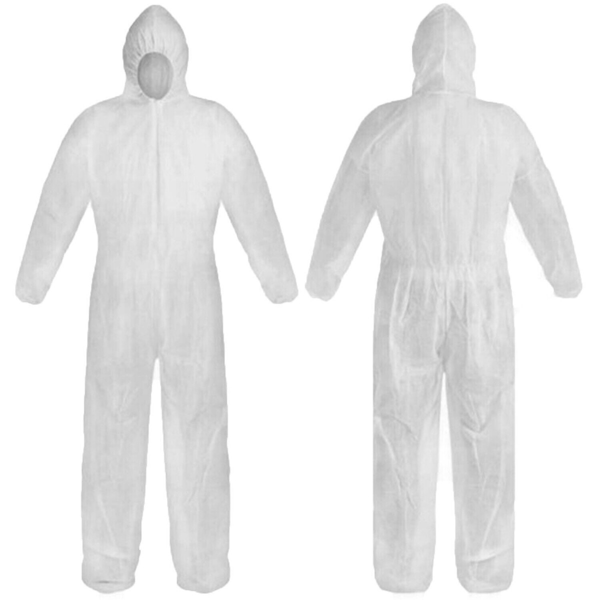 white disposable hooded protective workwear coverall