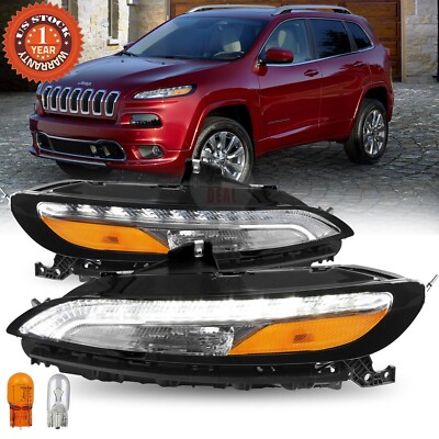 Fits Jeep Cherokee 2014-2018 DRL Running Lights w/ Signal Lamps - Chrome Housing