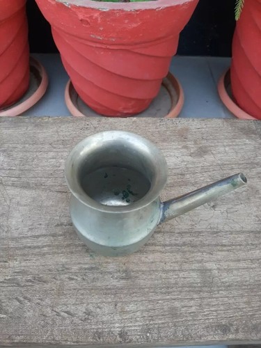 Collectible Hand Forged Brass Religious Holy Water Silver Finish Pot With Spout - Picture 3 of 6