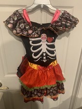 Day of The Dead Costume Sugar Skull Skeleton Child Size Large 10-12 Dress Only