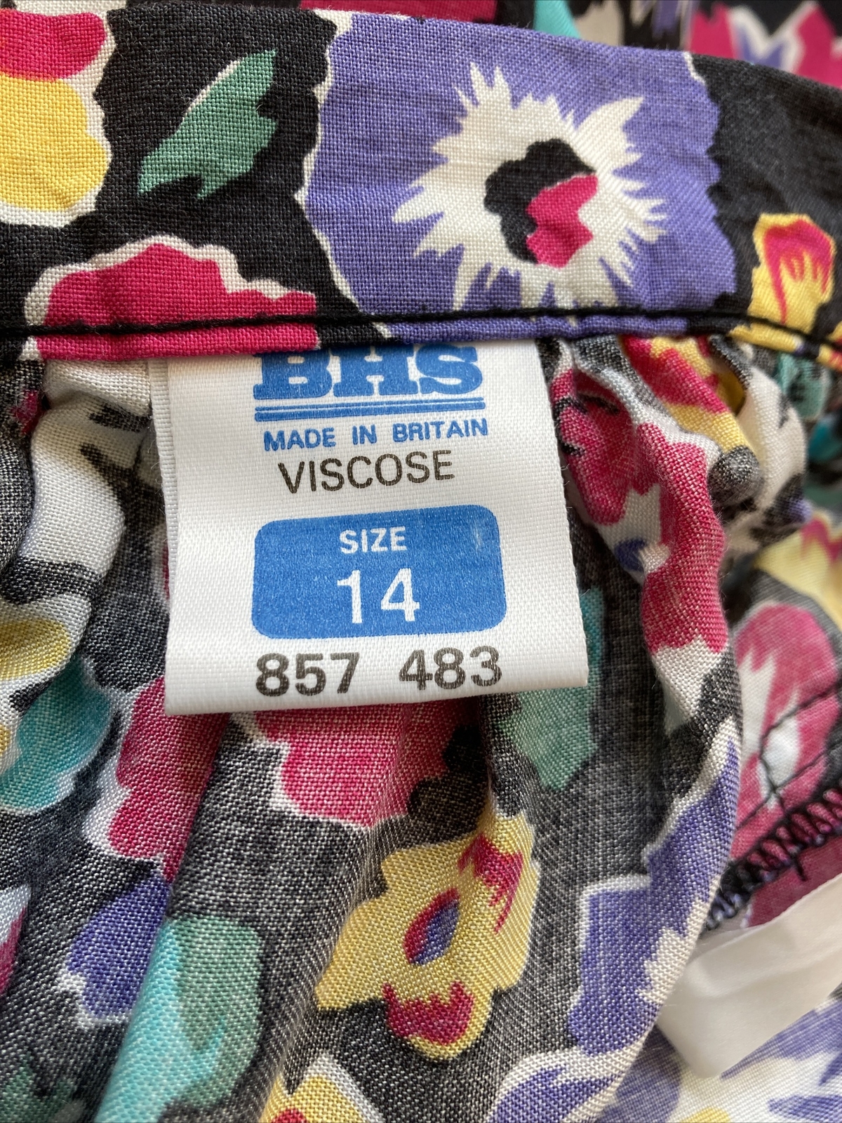 1970s/80s Black Fuchsia Floral Vintage BHS Skirt,  26" waist, VGC 7