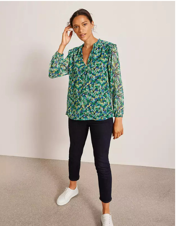 Forest Floral Print Ruffle Tie Neck Blouse Green/Multi John Lewis RRP £39.00 230 image 7