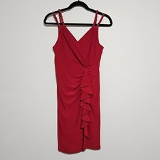 Cache Dress Womens Size 10 Red Sleeveless Ruffle Beaded Rope Straps Night Out