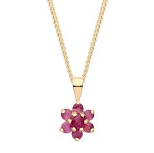 9ct Gold Ruby Cluster Pendant Necklace & 18 inch Gold Chain ~ UK Made