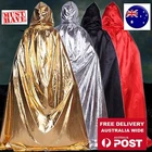 Women Men Adult Witch Ghost Party Costume leather look Halloween Cape Cloak hood