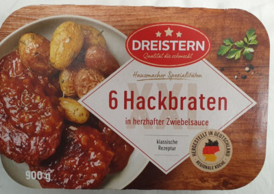 Dreistern 6 Hackbraten in herzhafter Zwiebelsauce  -  7,77 /Kg