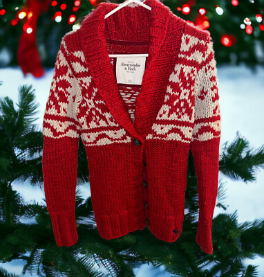 Abercrombie Fitch Heavy Wool Blend Nordic Cardigan Sweater Womens XS/S  Red