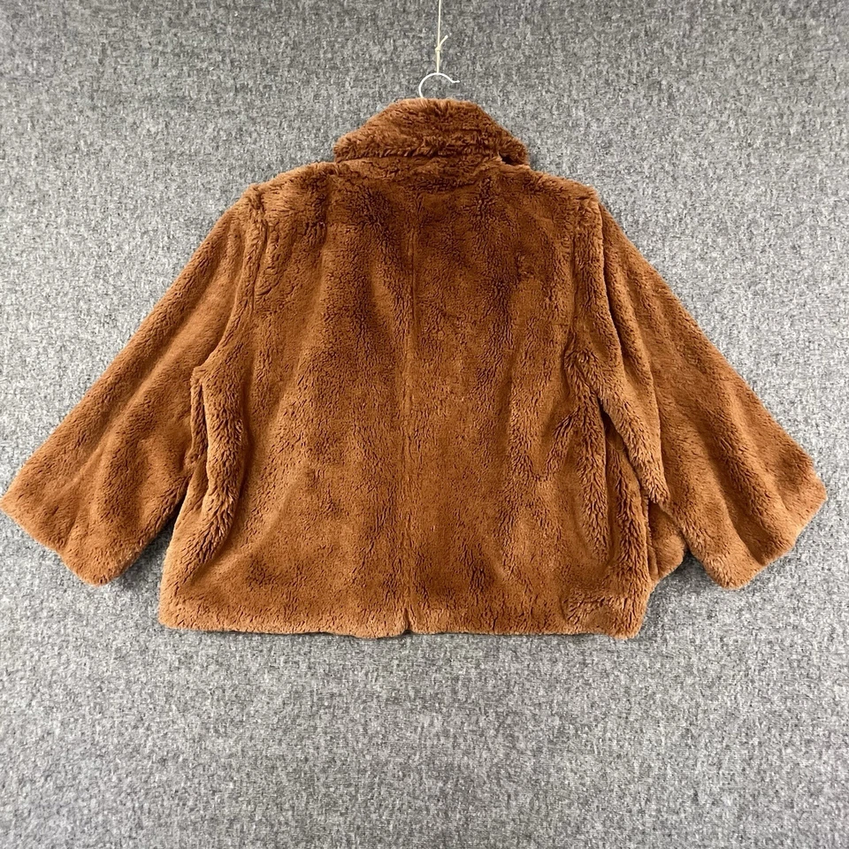 Abrigo de piel sintética Terry Lewis para mujer forrado medio cierre de cuello abierto marrón Foto 2 de 4