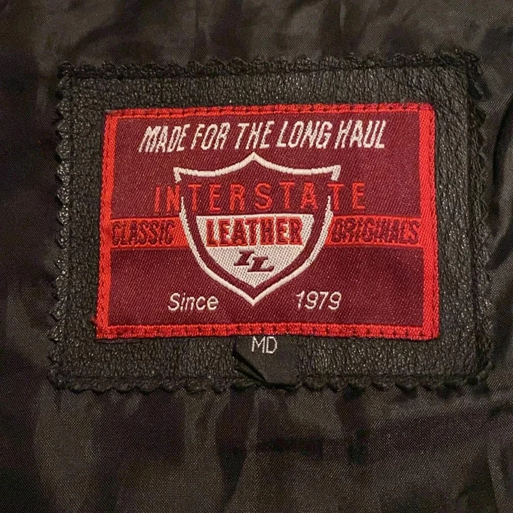Vintage Interstate Leather Biker Vest Eagle American Flag Patch SZ Medium image 3