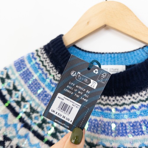 White Stuff Frosted Fair Isle Jumper Size 8 NEW Natural Blue Christmas - Picture 13 of 16