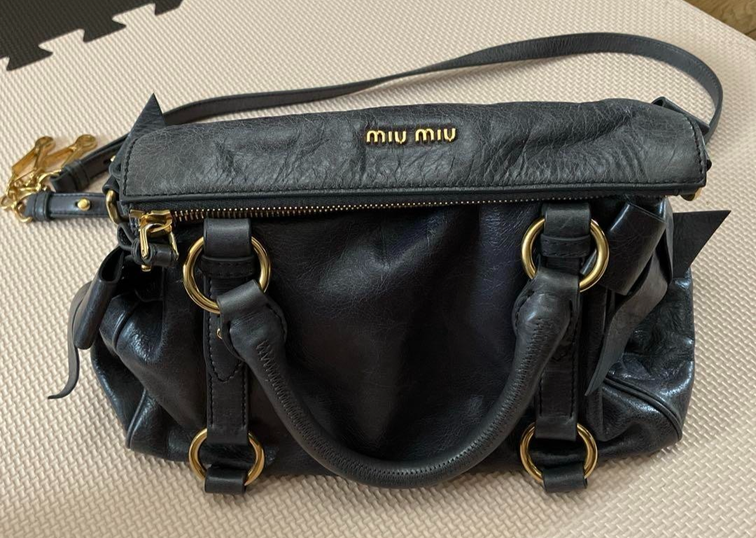 MIU MIU Vitello Lux Side Ribbon 2way Tote Shoulder Bag