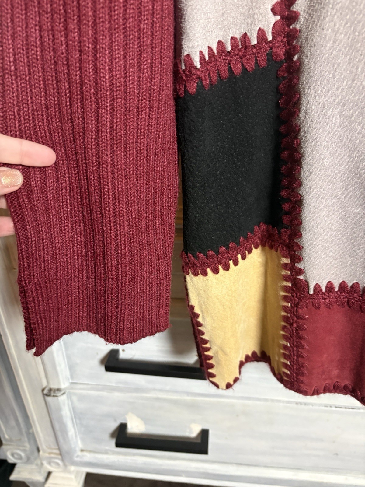 Vintage Leather Patchwork Burgundy Toggle Artsy W… - image 2