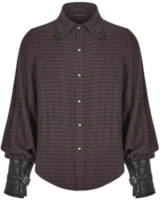 Punk Rave Hombre Steampunk Camiseta Pirata Raya Marrón Piel Sintética Gótico - Imagen 1 de 4