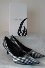 Nine West Novao Black Gray Tan Circles Fabric Pumps 2.75" Stiletto Heels-6M