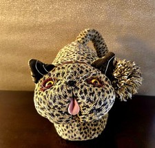Vintage Cat Door Stop / Footstool Leopard Print Fabric Fabulous Find