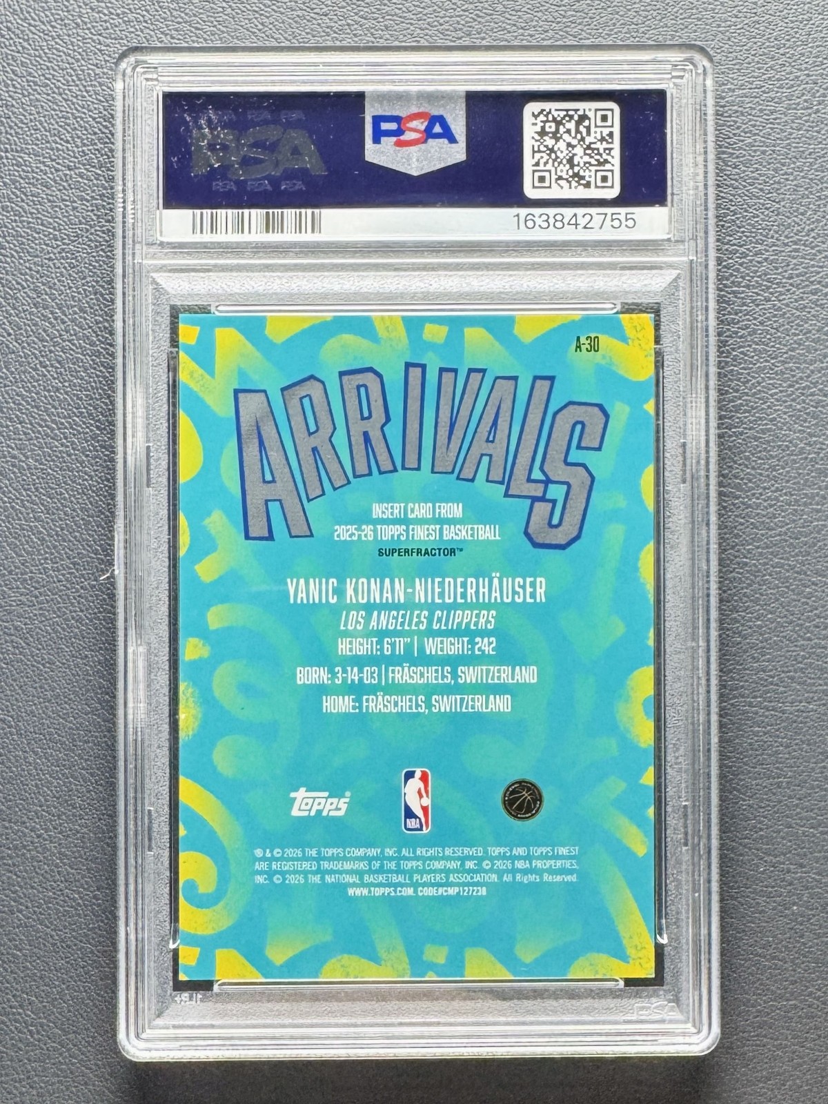 2025-26 Topps Finest Yanic Konan-Niederhauser RC Rookie Superfractor 1/1 PSA 9 view 2