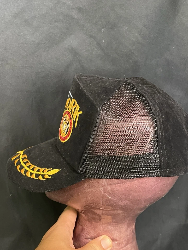 SOMBRERO DE CAMIONERO DE TERCIOPELO TRITURADO DE COLECCIÓN DE NUEVA YORK RARO WOW ADULTO NEGRO AÑOS 70 Foto 4 de 4