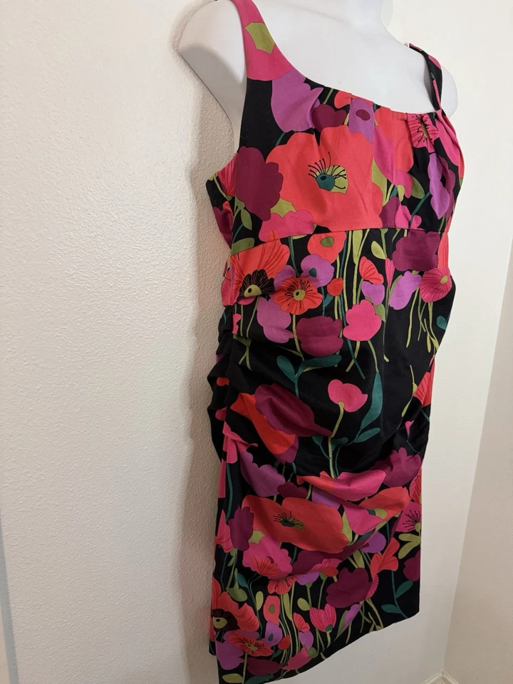 Suzi Chin for Maggy Dress Sun Sleeveless Floral Poppy Ruched Size 16W Mod Retro - Image 2 of 4