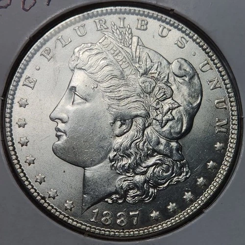 1887 P Morgan Silver Dollar, 90% Silver Coin, AU Choice, Morg-8740e