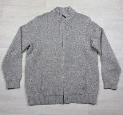 L.L.Bean Mens Cardigan Sweater Mens (XL) 100% Wool Tan Mock Neck Full Zip Beige