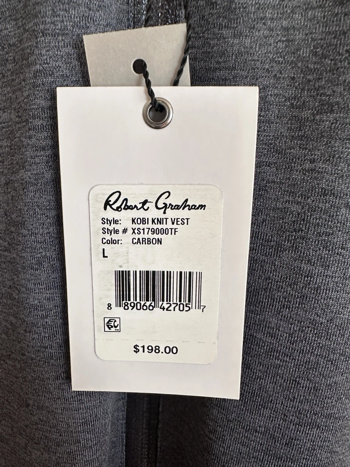 NWT Robert Graham X Collection Kobi Knit Hooded Vest Mens Large Carbon Gray $198 - product detail image 5