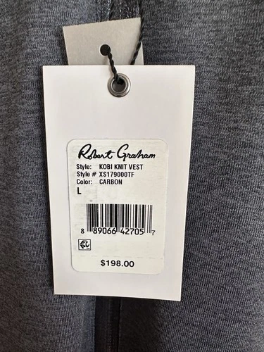 NWT Robert Graham X Collection Kobi Knit Hooded Vest Mens Large Carbon Gray $198 image 5