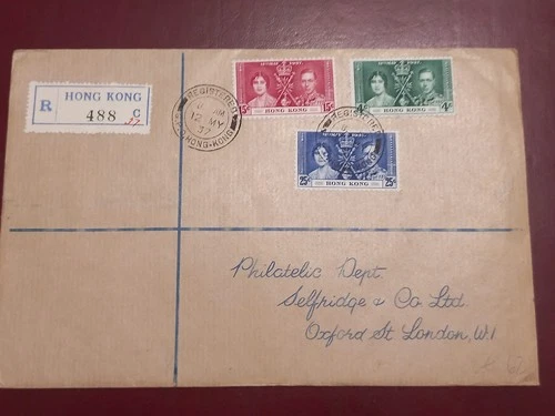Hong Kong 12 May 1937 KGVI Coronation Registered Set on First Day Cover BU