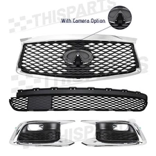 4PC For 2016-2020 Infiniti QX60 Front Bumper Upper Lower Grille Fog Light Covers
