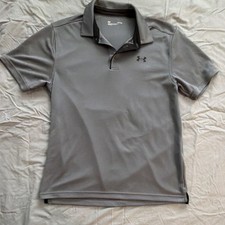 Under Armour Men's Loose Fit Polo Shirt L Gray Black Short Sleeve Logo