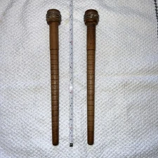 2- Antique Vintage Wooden Textile Spools Bobbins Spindles Quills