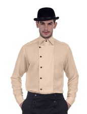 Steampunk Victorian Cosplay Costume Mens Side-Button Linen Shirt Almond 