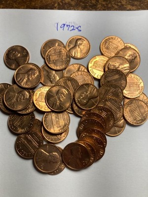 1972-S ''BU''  LINCOLN MEMORIAL CENT PENNY ROLL  50 COINS