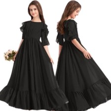 JJ's House A-line Scoop Long Chiffon Bridesmaid Dress Cascading Ruffles Sz J16