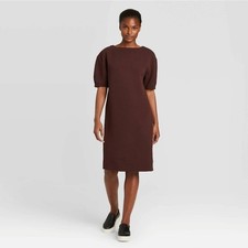 Prologue Puff Sleeve Dress Brown Medium NEW