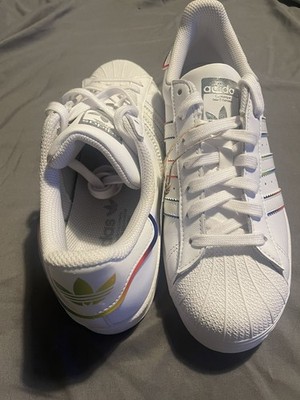 Adidas Superstar Shell Toe White w/ PRIDE Rainbow Iridescent Outlines M 7 W  8.5 | eBay