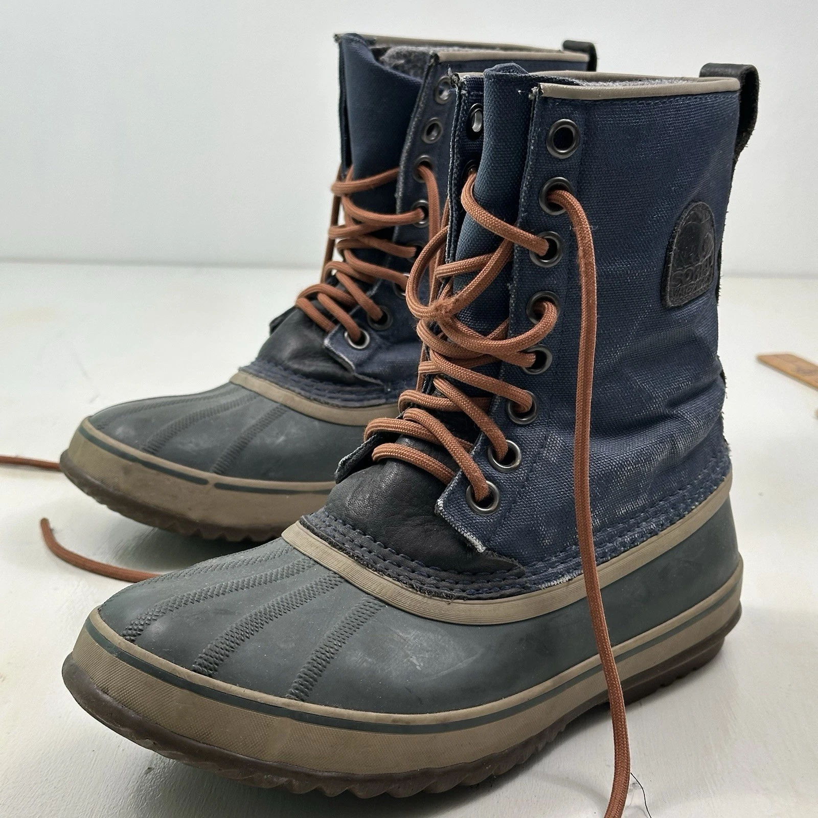 Sorel 1964 Premium T Lined Boots Men 8 Navy Blue Canvas Waterproof Nm1560 464