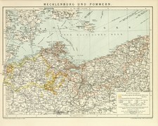 Mecklenburg & Pommern Ostsee historische Landkarte Karte Lithographie ca. 1897