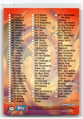 POKEMON Series 2 TV Animation Edition Series 2 TOPPS Checklist 2000 Trading  Card