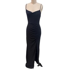 BHLDN Dress Womens 4 Black Ruched Maxi Gown Spaghetti Strap Cowl Formal