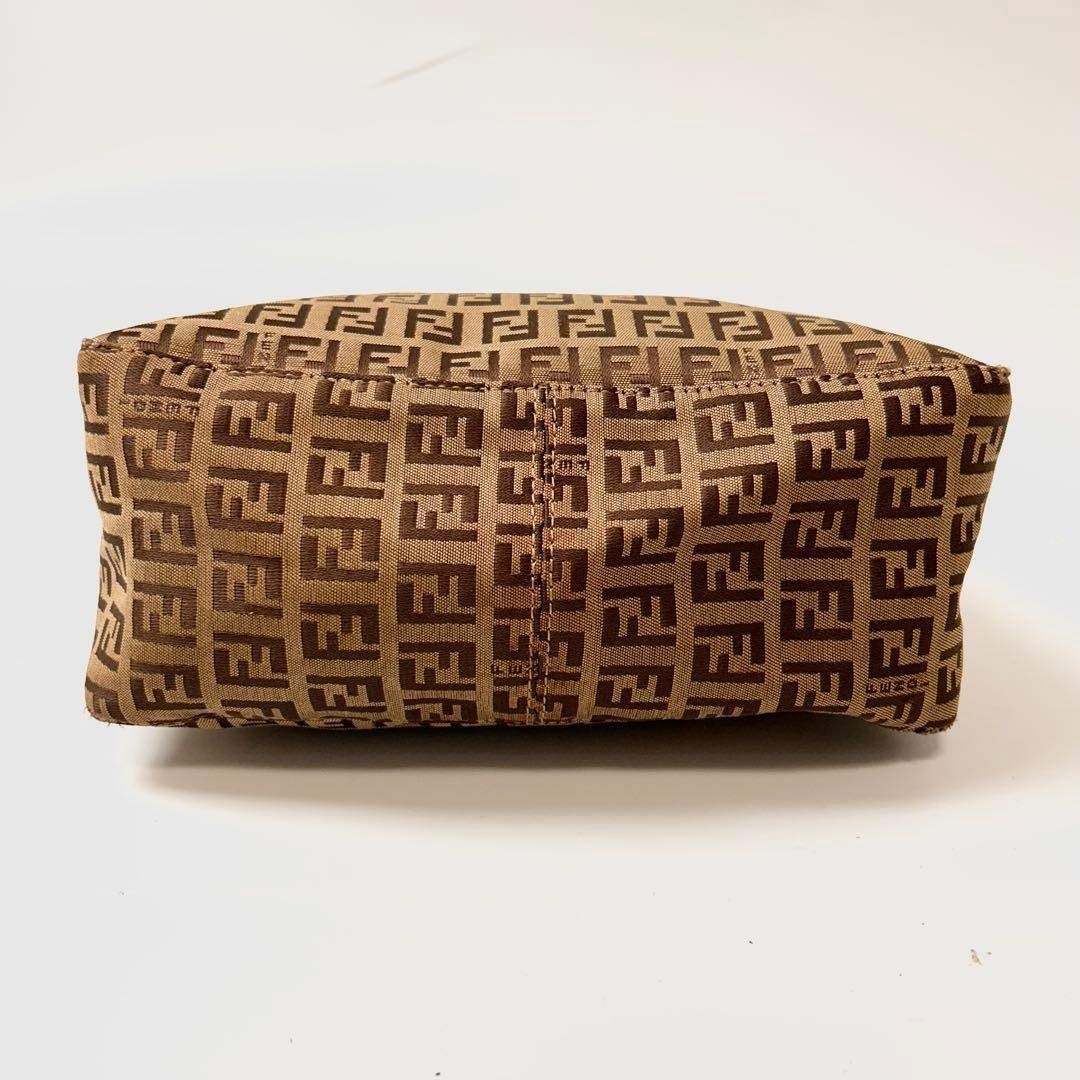 FENDI Zucchino Canvas One-Shoulder Bag Brown Authentic