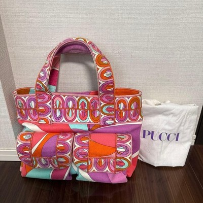 Emilio Pucci Multicolor Canvas Tote Bag Large Logo Print Women Italy Stylish